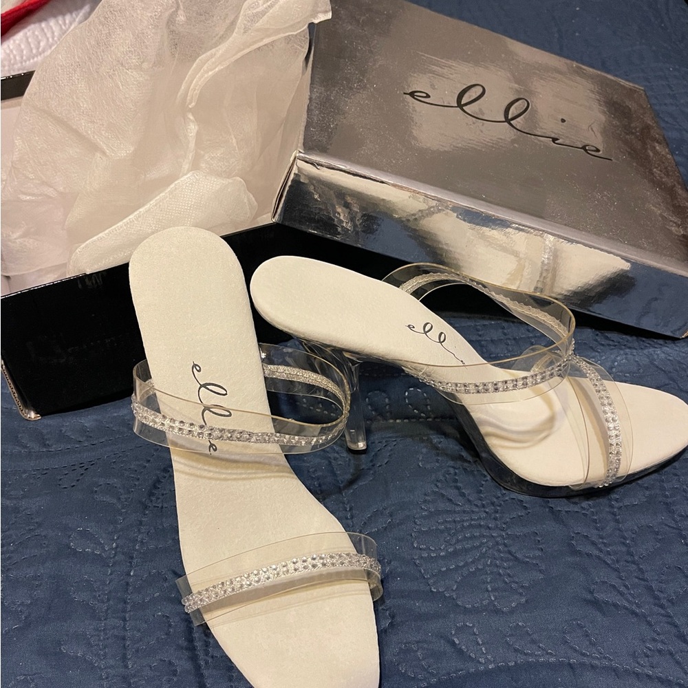 Ellie White Rhinestone Embellished Heels
